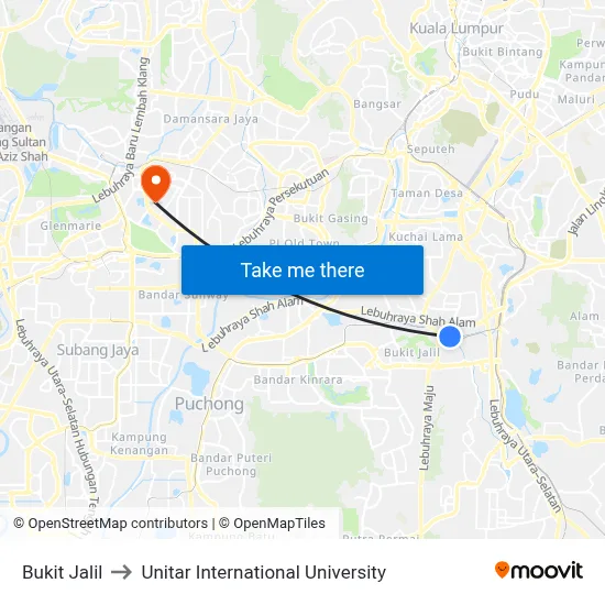 Bukit Jalil to Unitar International University map