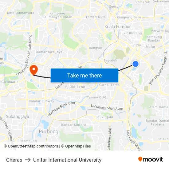 Cheras to Unitar International University map
