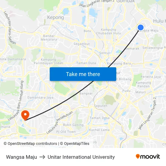 Wangsa Maju to Unitar International University map