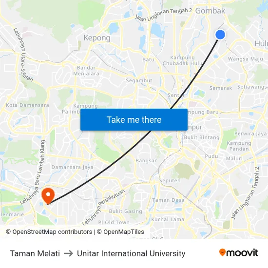 Taman Melati to Unitar International University map