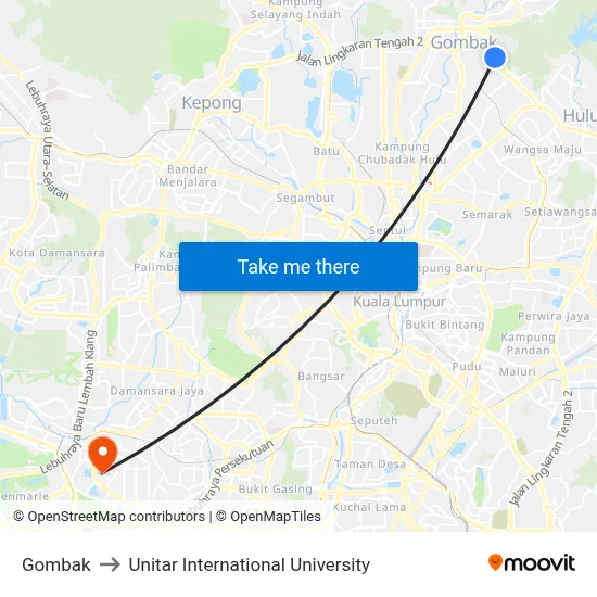 Gombak to Unitar International University map