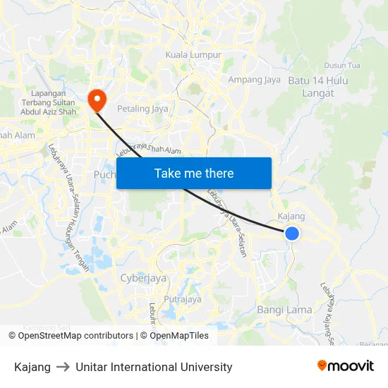 Kajang to Unitar International University map