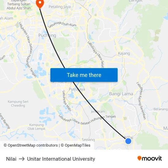 Nilai to Unitar International University map