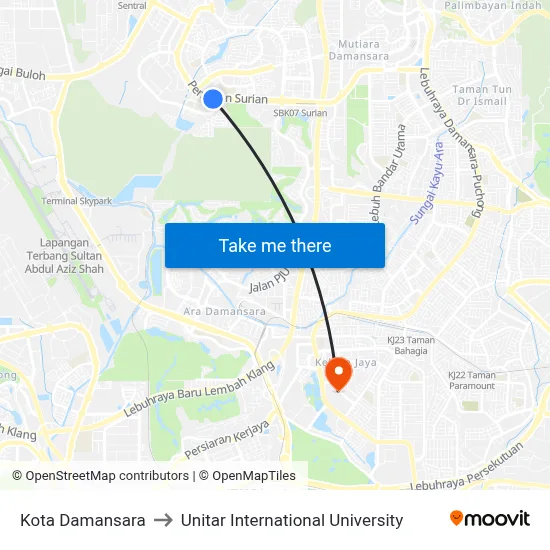 Kota Damansara to Unitar International University map