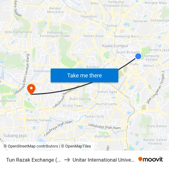 Tun Razak Exchange (Trx) to Unitar International University map