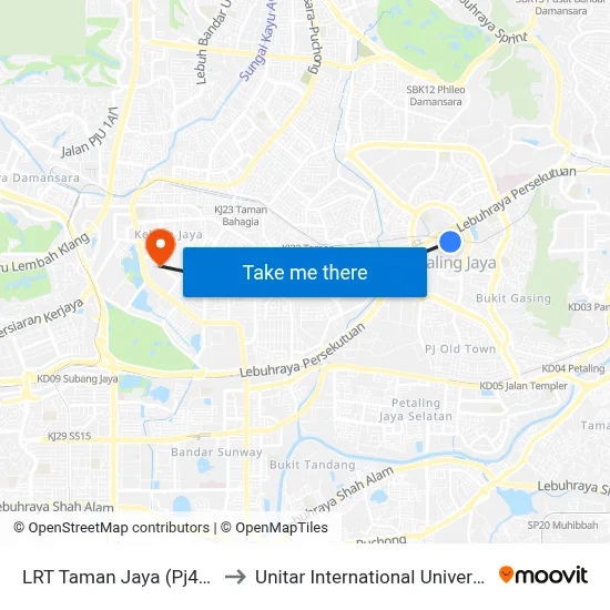 LRT Taman Jaya (Pj445) to Unitar International University map