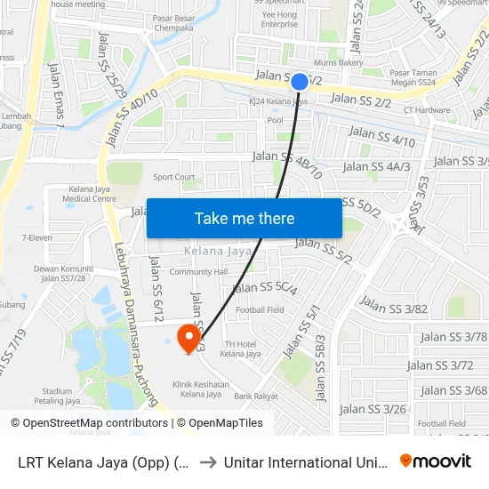 LRT Kelana Jaya (Opp) (Pj603) to Unitar International University map