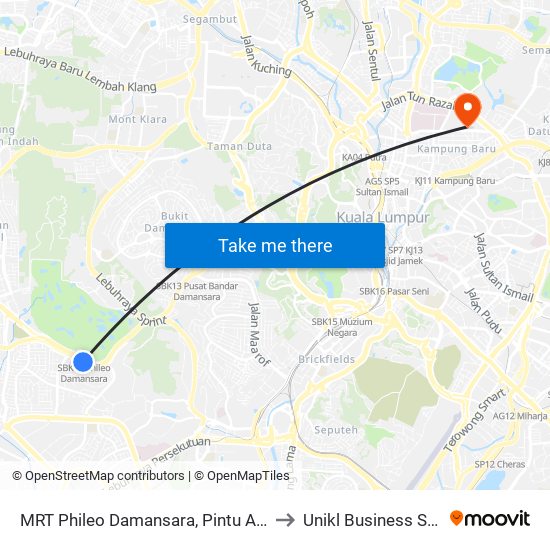 MRT Phileo Damansara, Pintu A (Pj823) to Unikl Business School map