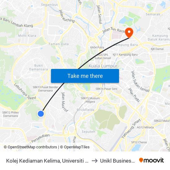 Kolej Kediaman Kelima, Universiti Malaya (Kl2343) to Unikl Business School map