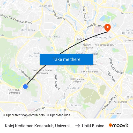Kolej Kediaman Kesepuluh, Universiti Malaya (Opp) (Kl2345) to Unikl Business School map