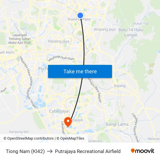 Tiong Nam (Kl42) to Putrajaya Recreational Airfield map