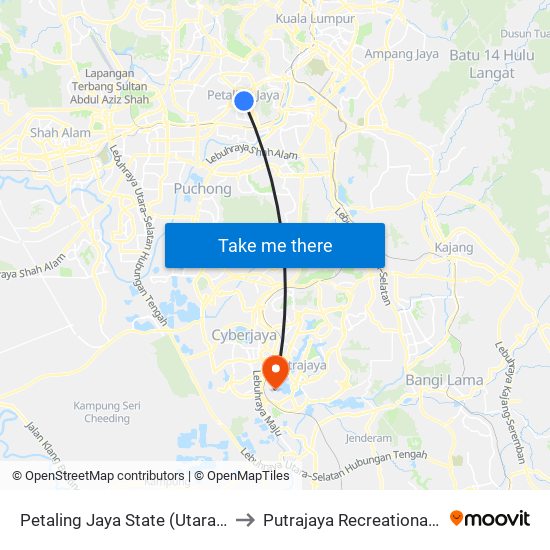 Petaling Jaya State (Utara) (Pj433) to Putrajaya Recreational Airfield map