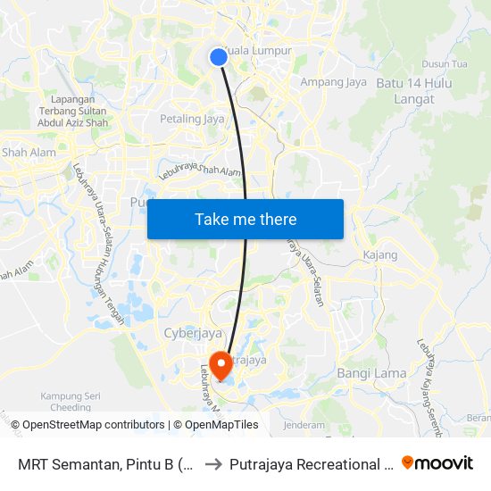 MRT Semantan, Pintu B (Kl1174) to Putrajaya Recreational Airfield map