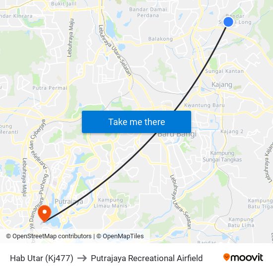 Hab Utar (Kj477) to Putrajaya Recreational Airfield map