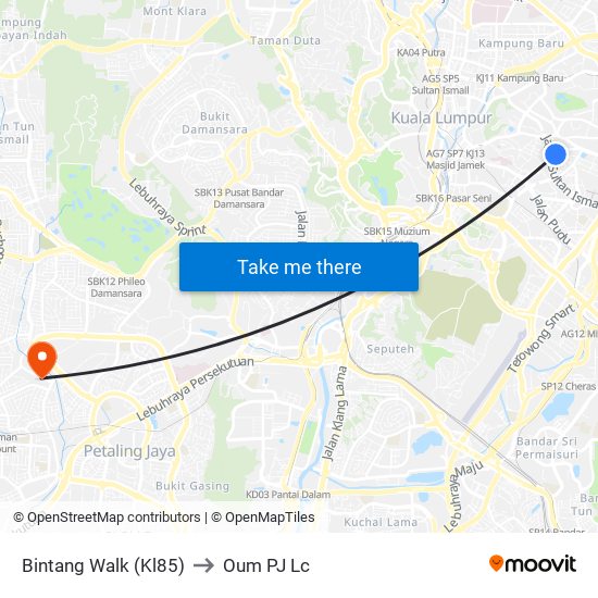 Bintang Walk (Kl85) to Oum PJ Lc map