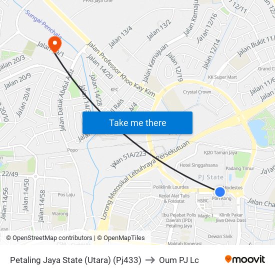 Petaling Jaya State (Utara) (Pj433) to Oum PJ Lc map