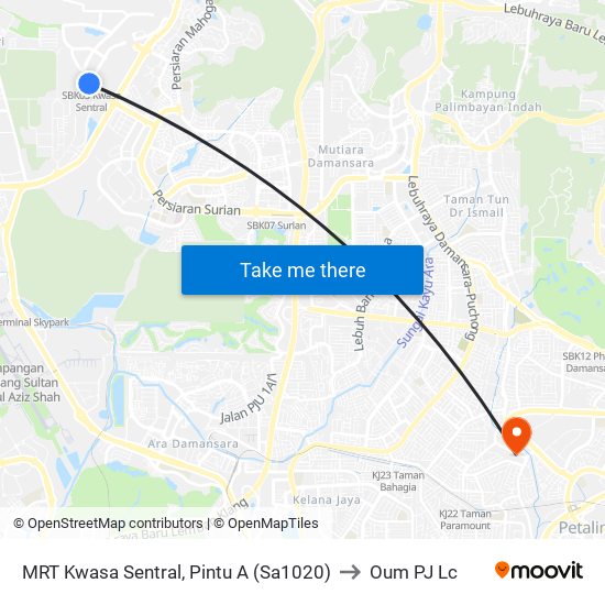 MRT Kwasa Sentral, Pintu A (Sa1020) to Oum PJ Lc map