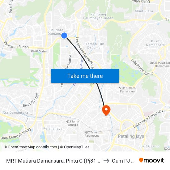MRT Mutiara Damansara, Pintu C (Pj814) to Oum PJ Lc map