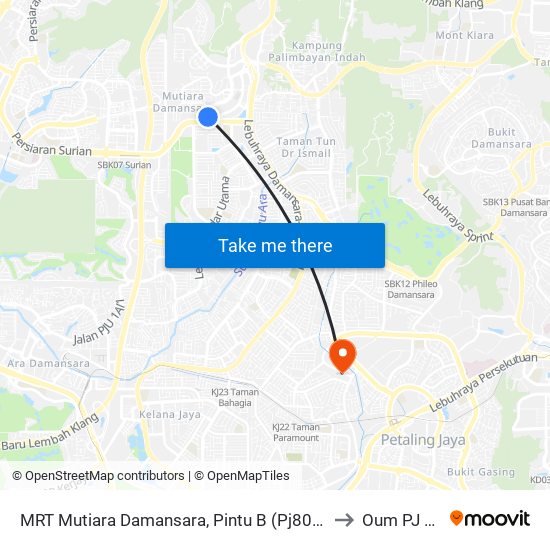 MRT Mutiara Damansara, Pintu B (Pj809) to Oum PJ Lc map
