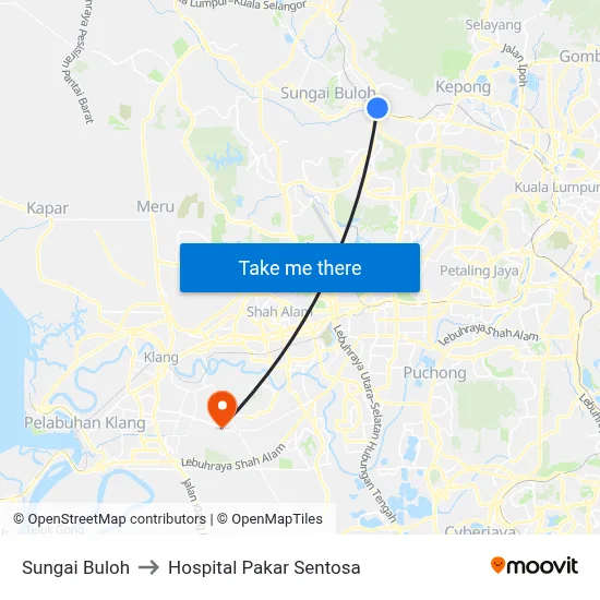 Sungai Buloh to Hospital Pakar Sentosa map