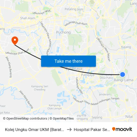 Kolej Ungku Omar UKM (Barat) (Kj228) to Hospital Pakar Sentosa map