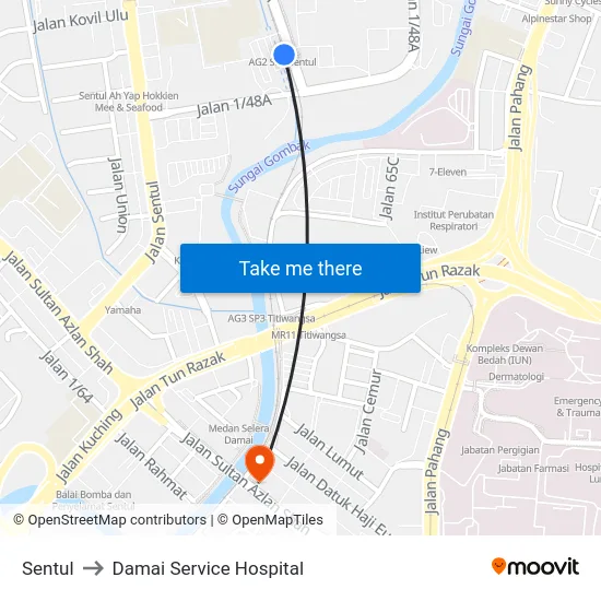 Sentul to Damai Service Hospital map