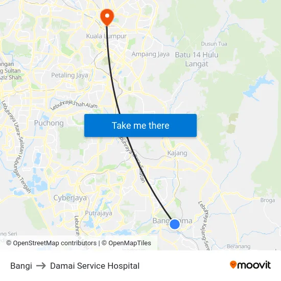 Bangi to Damai Service Hospital map