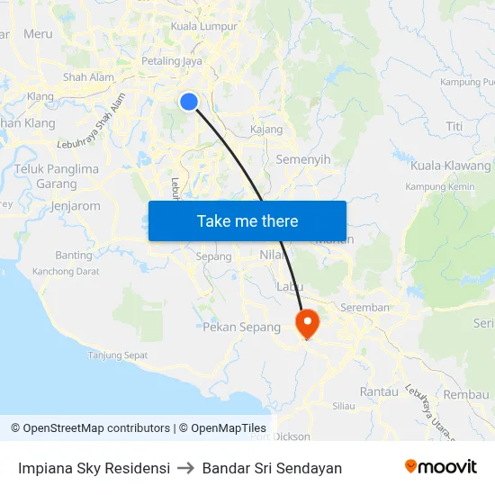 Impiana Sky Residensi to Bandar Sri Sendayan map