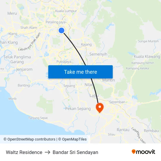Waltz Residence to Bandar Sri Sendayan map