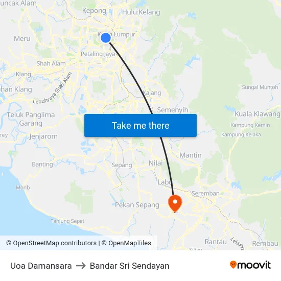 Uoa Damansara to Bandar Sri Sendayan map