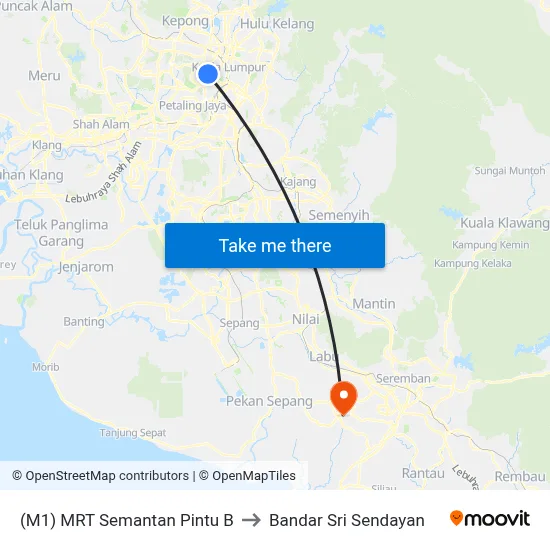 (M1) MRT Semantan Pintu B to Bandar Sri Sendayan map