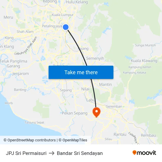 JPJ Sri Permaisuri to Bandar Sri Sendayan map