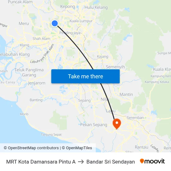 MRT Kota Damansara Pintu A to Bandar Sri Sendayan map