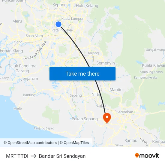 MRT TTDI to Bandar Sri Sendayan map