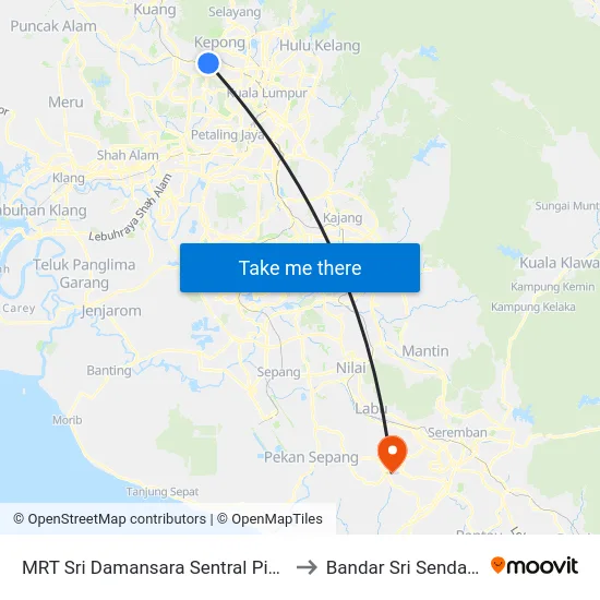 MRT Sri Damansara Sentral Pintu A to Bandar Sri Sendayan map