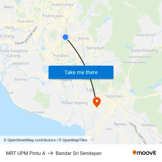 MRT UPM Pintu A to Bandar Sri Sendayan map