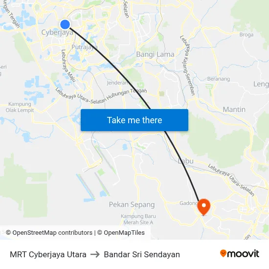 MRT Cyberjaya Utara to Bandar Sri Sendayan map