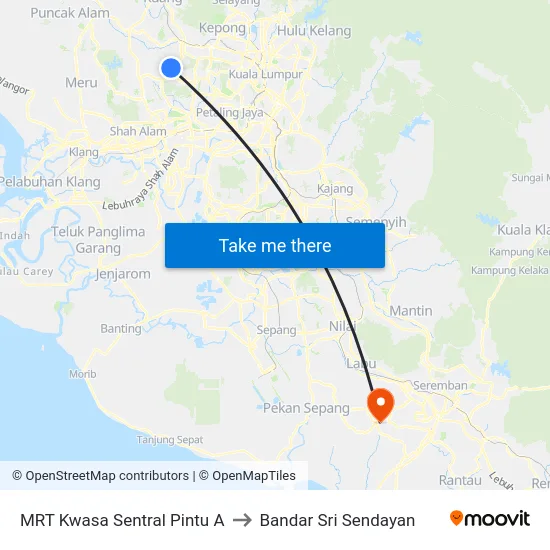 MRT Kwasa Sentral Pintu A to Bandar Sri Sendayan map