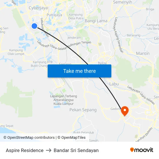 Aspire Residence to Bandar Sri Sendayan map