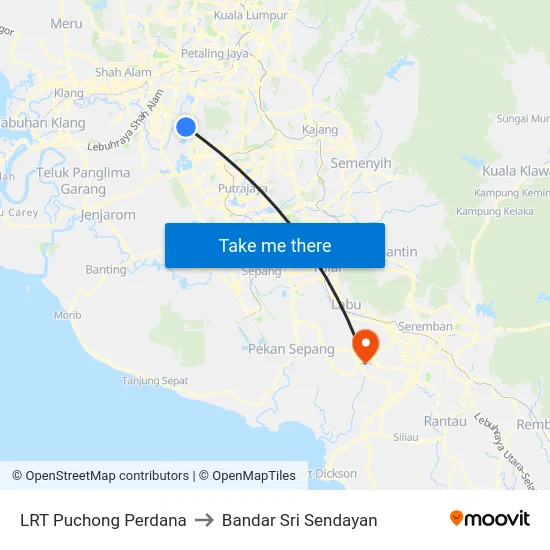 LRT Puchong Perdana to Bandar Sri Sendayan map