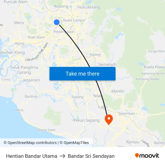 Hentian Bandar Utama to Bandar Sri Sendayan map