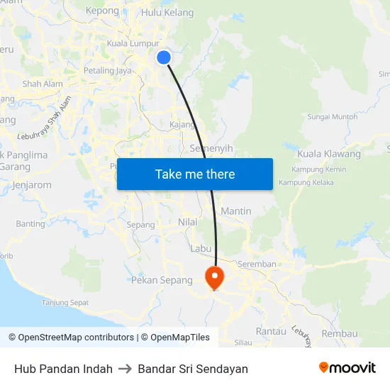 Hub Pandan Indah to Bandar Sri Sendayan map