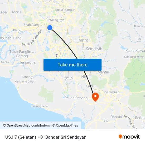 USJ 7 (Selatan) to Bandar Sri Sendayan map