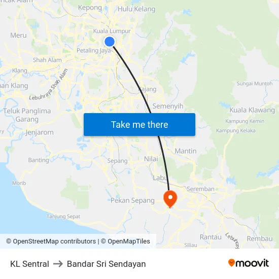 KL Sentral to Bandar Sri Sendayan map