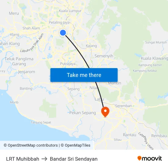 LRT Muhibbah to Bandar Sri Sendayan map