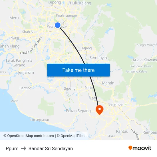 Ppum to Bandar Sri Sendayan map