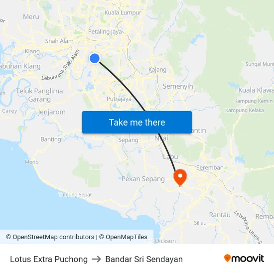 Lotus Extra Puchong to Bandar Sri Sendayan map