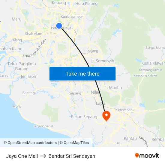 Jaya One Mall to Bandar Sri Sendayan map