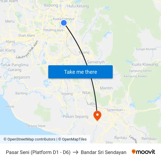 Pasar Seni (Platform D1 - D6) to Bandar Sri Sendayan map