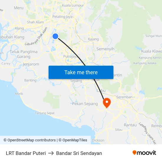 LRT Bandar Puteri to Bandar Sri Sendayan map
